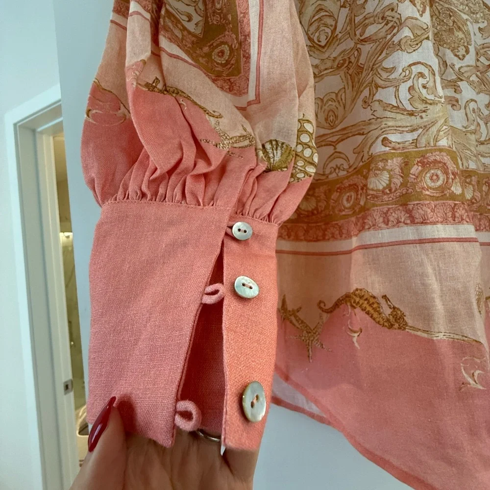Alemais Pink and Gold Linen Shirt - Picture 8 of 12
